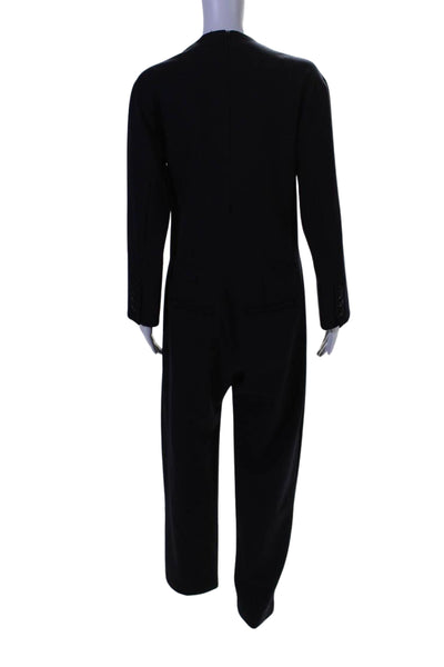 Sea New York Womens Long Sleeves V Neck Slim Leg Jumpsuit Navy Blue Wool Size 2