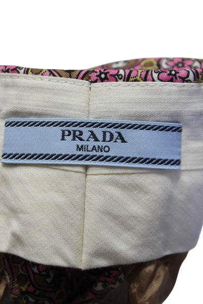 Prada Womens Floral Print High Rise Slim Leg Pants Brown Pink Wool Size EUR 40