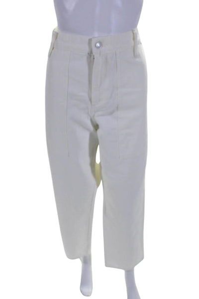 J Crew Womens Cotton Denim High Rise Straight Leg Jeans Pants White Size 32T