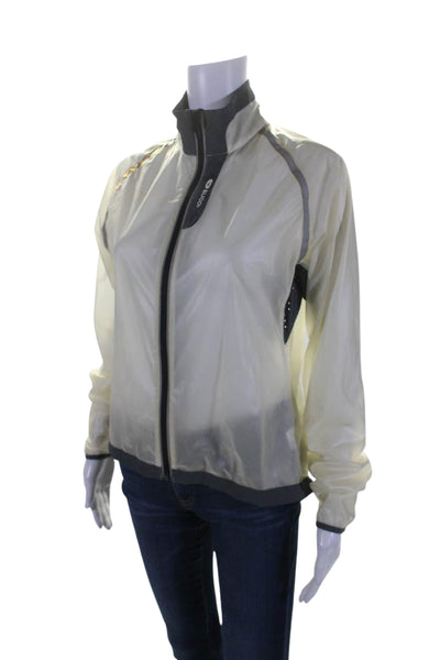 Sugoi Womens Front Zip Mock Neck Logo Rain Jacket Clear White Gray Size Small