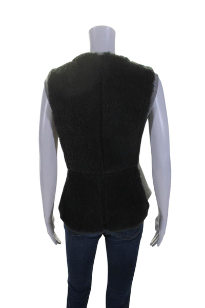 Yigal Azrouel Womens Crew Neck Shearling Trim Vest Jacket Gray Black Wool Size 2