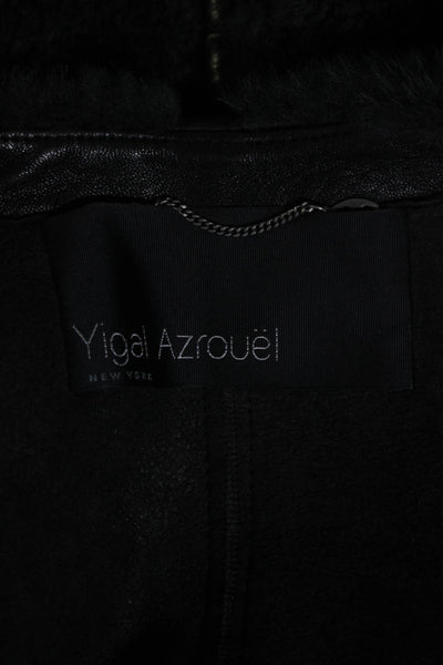 Yigal Azrouel Womens Crew Neck Shearling Trim Vest Jacket Gray Black Wool Size 2