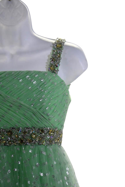 Sherri Hill Womens Square Neck Back Zip Embellished Dress Net Green Size 6