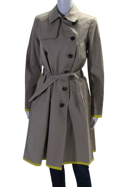 Martin Grant Womens Double Breasted Contrast Trim Trench Coat Beige Size 36