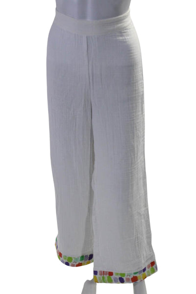 1212 Womens Cotton Multicolor Trim Wide Leg Casual Pants White Size S