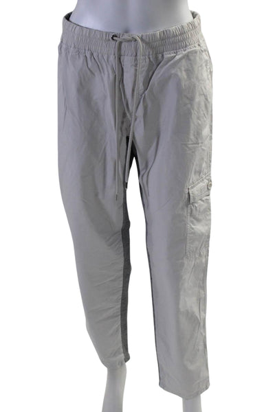 James Perse Womens Cotton Drawstring Waist Ribbed Trim Pants White Gray Size 1
