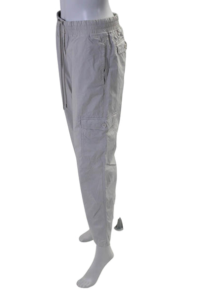 James Perse Womens Cotton Drawstring Waist Ribbed Trim Pants White Gray Size 1