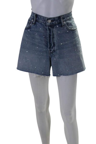 Rag & Bone Womens Cotton Crystal Detail High-Rise Denim Shorts Blue Size 29