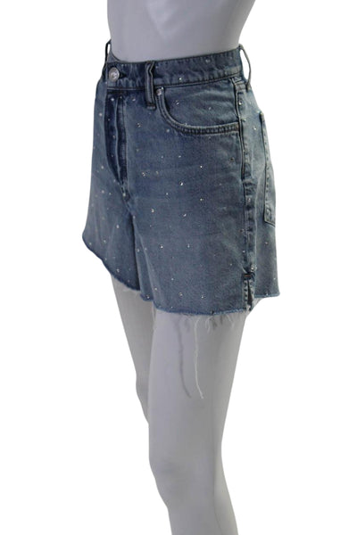 Rag & Bone Womens Cotton Crystal Detail High-Rise Denim Shorts Blue Size 29