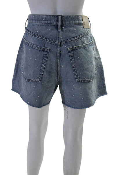 Rag & Bone Womens Cotton Crystal Detail High-Rise Denim Shorts Blue Size 29