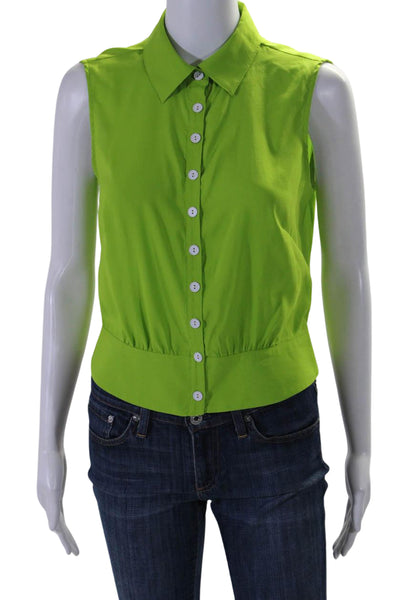 Nanette Lepore Women's Collared Sleeveless Button Down Cropped Top Green Size 4