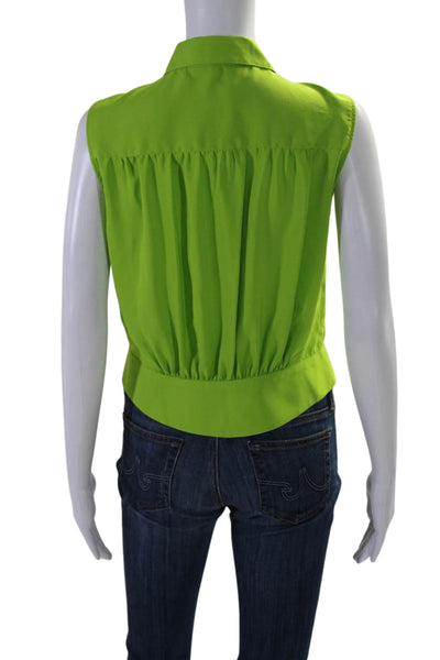 Nanette Lepore Women's Collared Sleeveless Button Down Cropped Top Green Size 4