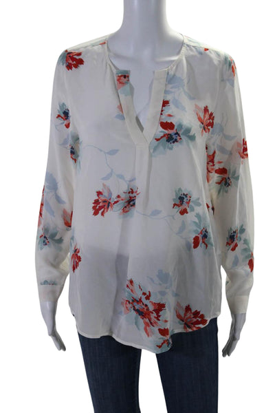 Joie Women's Round Neck Long Sleeves High Low Hem Silk Floral Blouse Size S