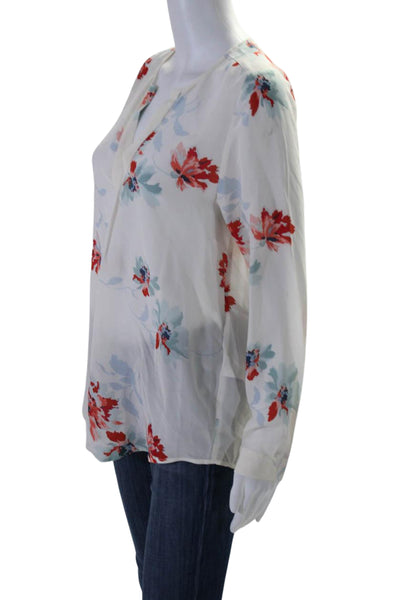 Joie Women's Round Neck Long Sleeves High Low Hem Silk Floral Blouse Size S