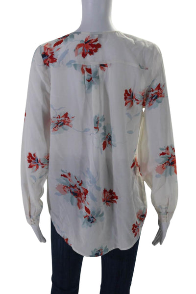 Joie Women's Round Neck Long Sleeves High Low Hem Silk Floral Blouse Size S