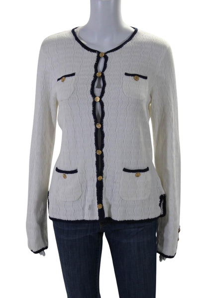 Trina Turk Women's Round Neck Long Sleeves Button Down Cardigan White Size S