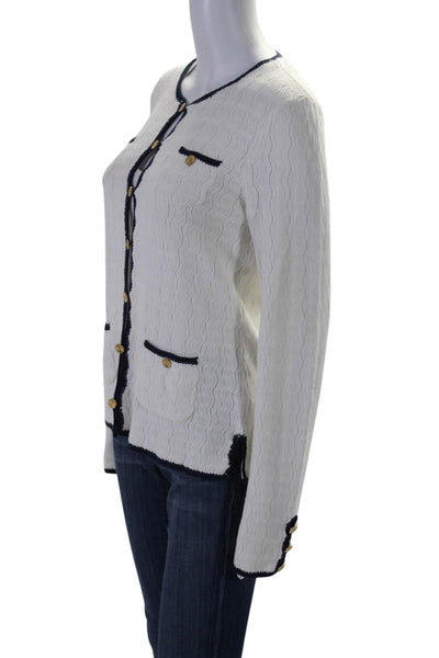 Trina Turk Women's Round Neck Long Sleeves Button Down Cardigan White Size S