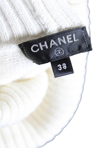 Chanel Womens Cashmere Long Sleeves Turtleneck Sweater White Size EUR 38