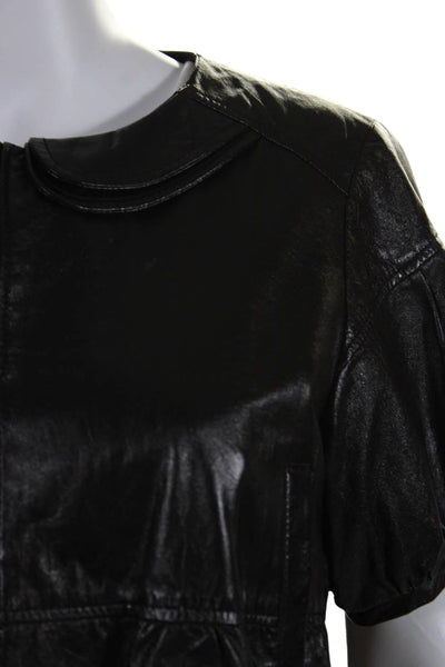 Miu Miu Womens Leather Short Sleeve Full Zip Cropped Jacket Black Size 42