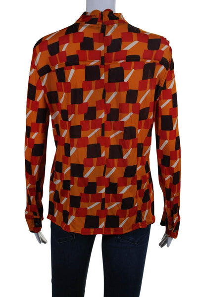 Prada Womens Geometric Print Long Sleeve Mock Neck Blouse Orange Size 40