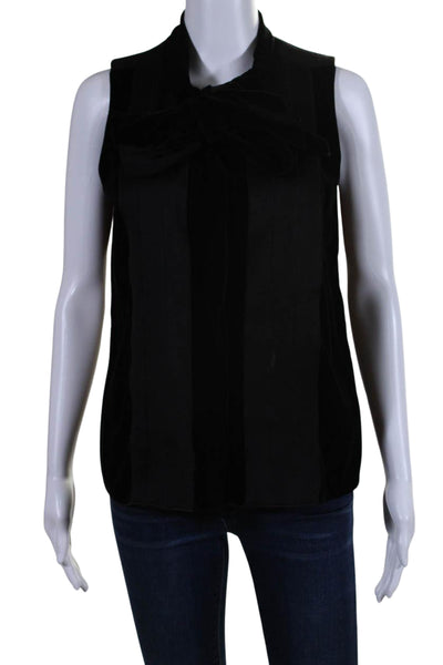 Bottega Veneta Womens Sleeveless Button Down Velvet Trim Blouse Black Size 40