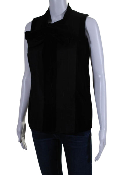 Bottega Veneta Womens Sleeveless Button Down Velvet Trim Blouse Black Size 40