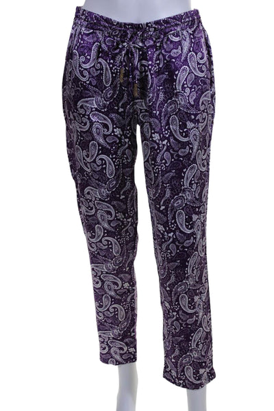 Paloma Blue Womens Silk Paisley Print Drawstring Waist Pants Purple Size M