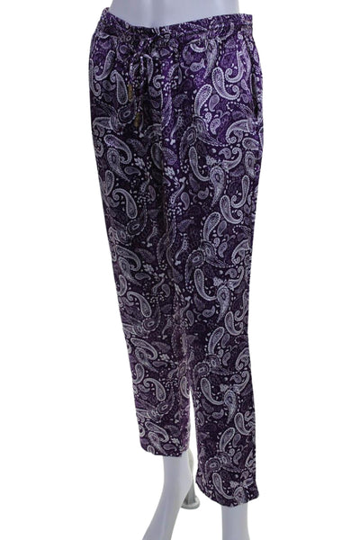 Paloma Blue Womens Silk Paisley Print Drawstring Waist Pants Purple Size M