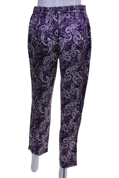 Paloma Blue Womens Silk Paisley Print Drawstring Waist Pants Purple Size M