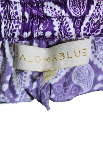 Paloma Blue Womens Silk Paisley Print Drawstring Waist Pants Purple Size M