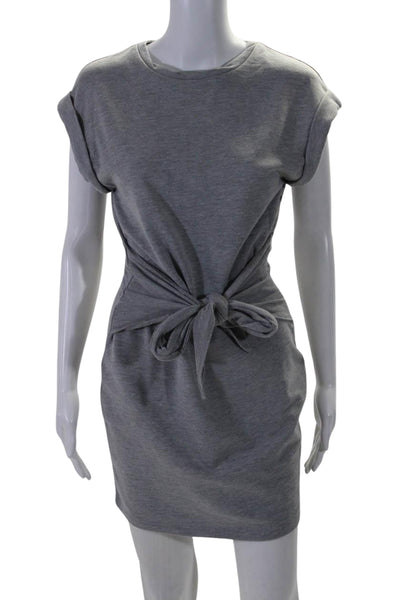 Lini Women's Round Neck Sleeveless Tie Waist T-Shirt Mini Dress Gray Size S