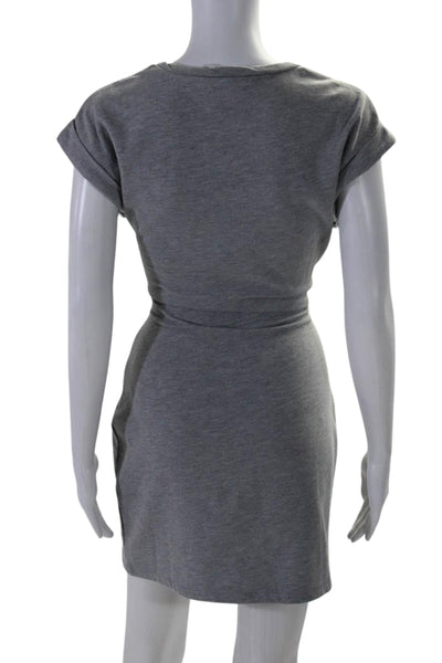 Lini Women's Round Neck Sleeveless Tie Waist T-Shirt Mini Dress Gray Size S