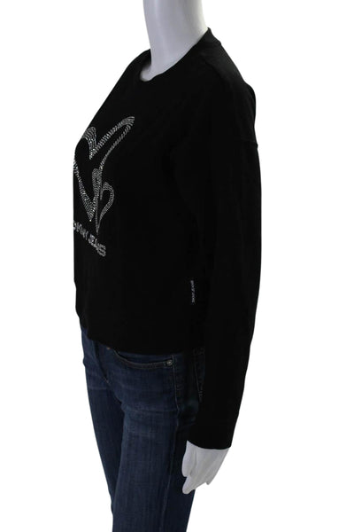 DKNY Jeans Women's Long Sleeves Embellish Pullover Sweatshirt Black Size XS