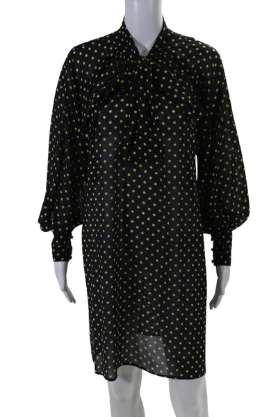 Michael Michael Kors Womens Polka Dot Print Tie Neck Shift Dress Blue Size S