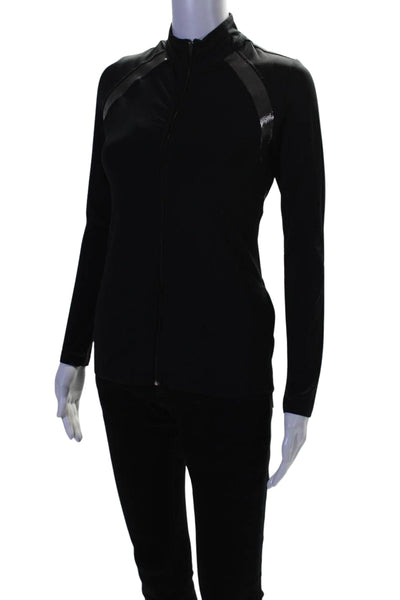 Track & Field Womens Full Zipper High Neck Track Shirt Black Silver Size Small