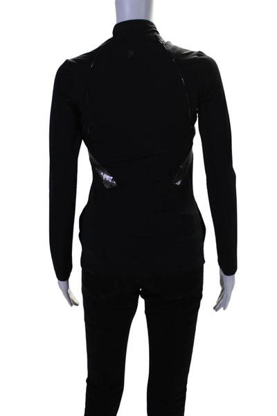 Track & Field Womens Full Zipper High Neck Track Shirt Black Silver Size Small