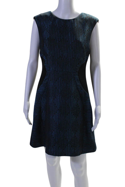 Reiss Women's Round Neck Sleeveless Textured A-Line Mini Dress Blue Size 8