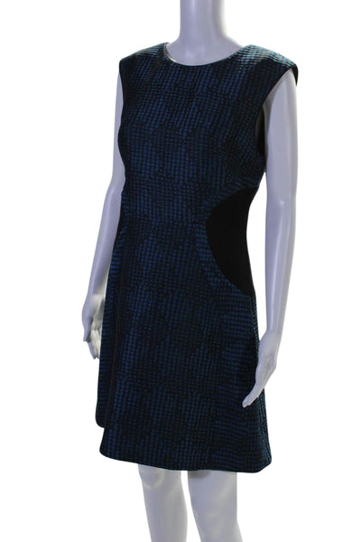 Reiss Women's Round Neck Sleeveless Textured A-Line Mini Dress Blue Size 8