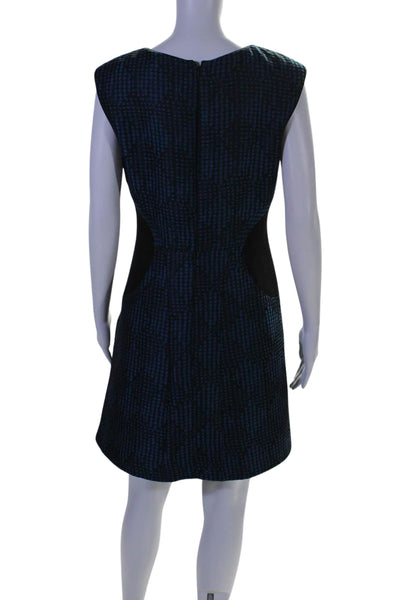 Reiss Women's Round Neck Sleeveless Textured A-Line Mini Dress Blue Size 8