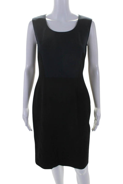 Magaschoni Womens Two-Toned Round Neck Sleeveless Zip Up Dress Navy Size 4