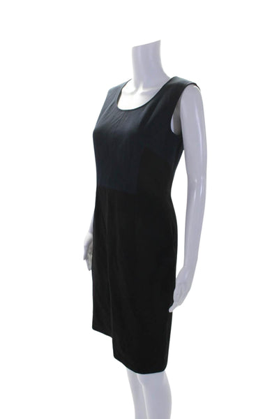 Magaschoni Womens Two-Toned Round Neck Sleeveless Zip Up Dress Navy Size 4