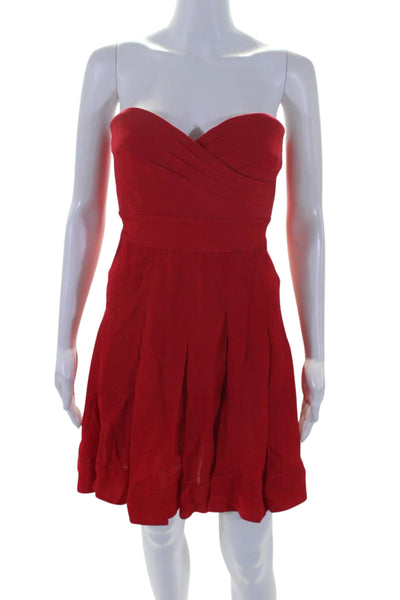 Catherine Malandrino Womens Pleated Strapless Zip Up Mini Dress Red Size 2