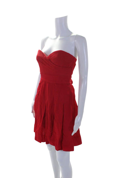 Catherine Malandrino Womens Pleated Strapless Zip Up Mini Dress Red Size 2