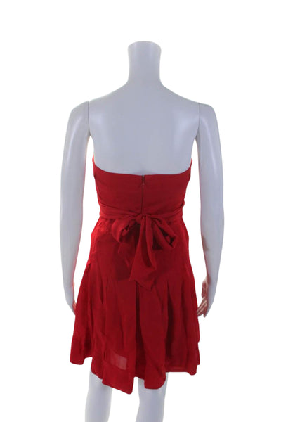 Catherine Malandrino Womens Pleated Strapless Zip Up Mini Dress Red Size 2