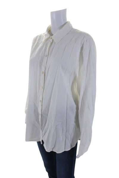 Lola River Womens Cotton Textured Buttoned Long Sleeve Blouse White Size XL