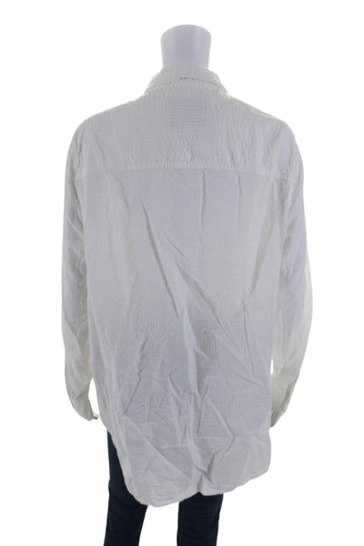 Lola River Womens Cotton Textured Buttoned Long Sleeve Blouse White Size XL