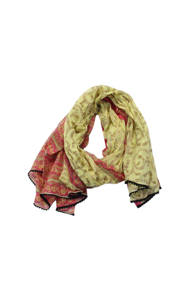 Poupette St. Barth Womens Floral Print Large Light Weight Scarf Yellow Red Cotto