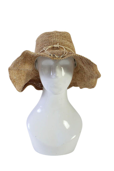 Ale By Alessandra Womens Straw Beaded Detail Sun Hat Beige Size One Size