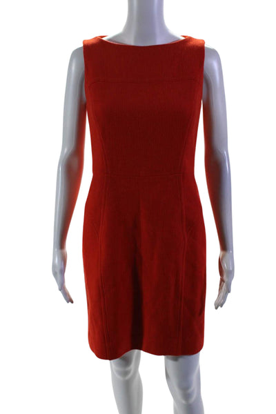 Milly Womens Round Neck Textured Sleeveless Zipped Sheath Dress Red Size M