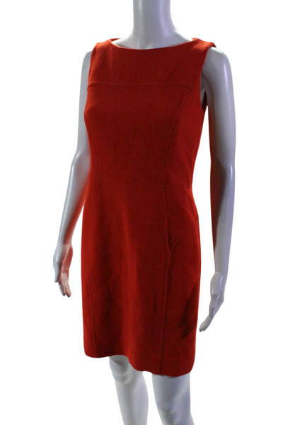 Milly Womens Round Neck Textured Sleeveless Zipped Sheath Dress Red Size M